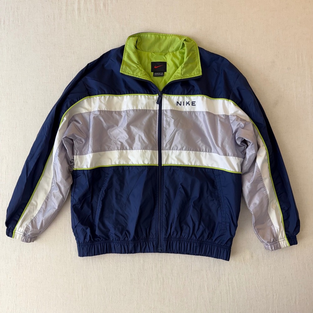 Nike Vintage 90s Colorblock Full Zip Windbreaker Jacket Women Medium Navy Blue